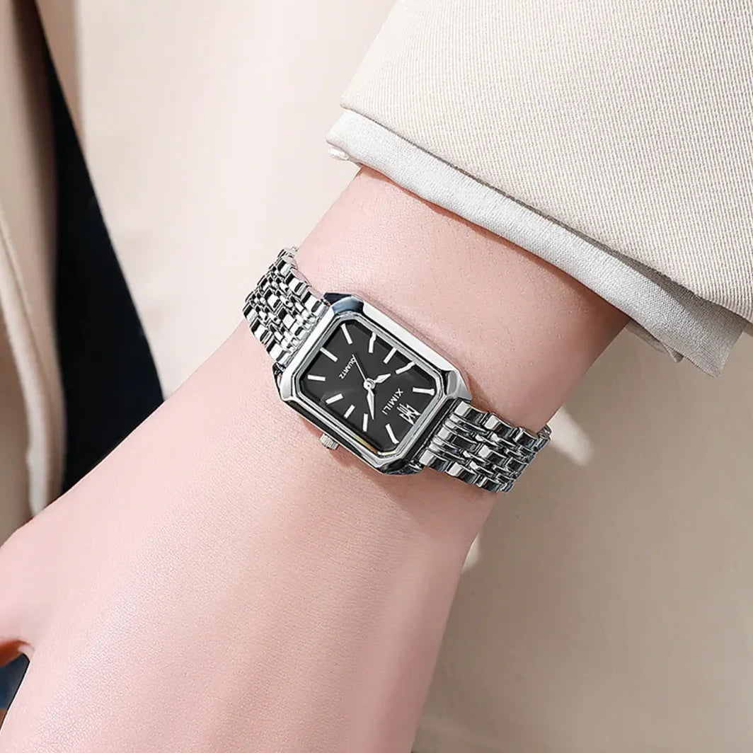 Reloj de Mujer Elegante con Correa de Acero Cuadrada