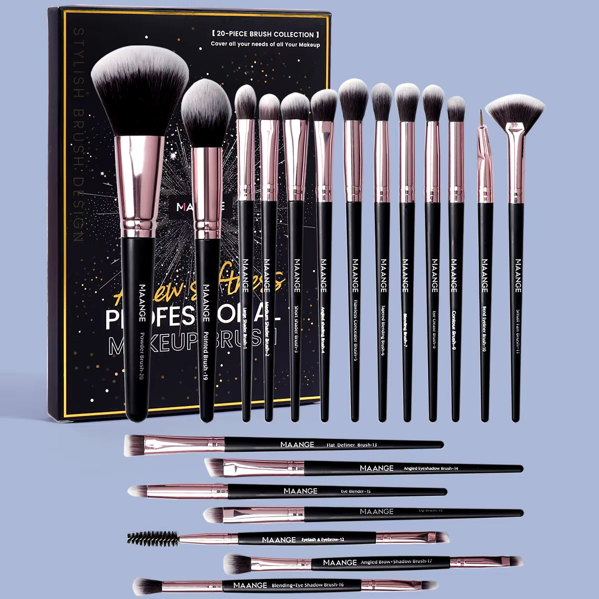 Set de Brochas de Maquillaje Profesional | 20 Piezas + Estuche Elegante