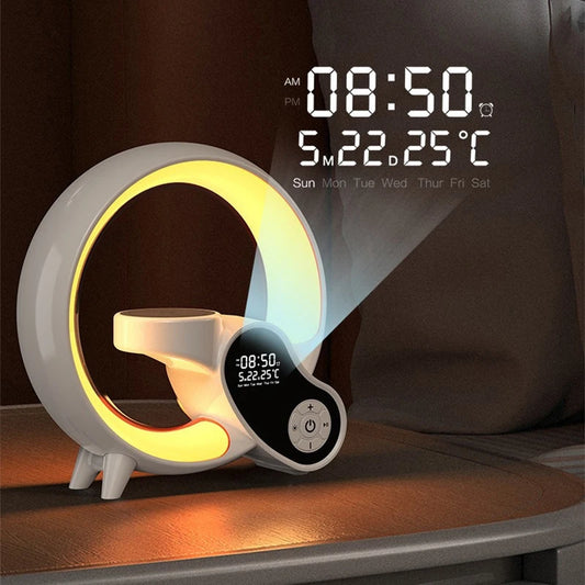 Cargador Inalámbrico RGB con Soporte, Luz LED y Altavoz | Decora tu Espacio con Tecnologia 