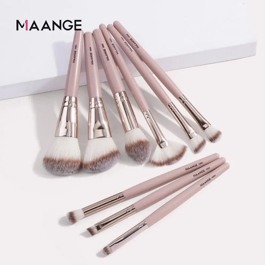 Set de Brochas de Maquillaje Rosa | 9 Piezas | Para Bases, Sombra e Iluminador 