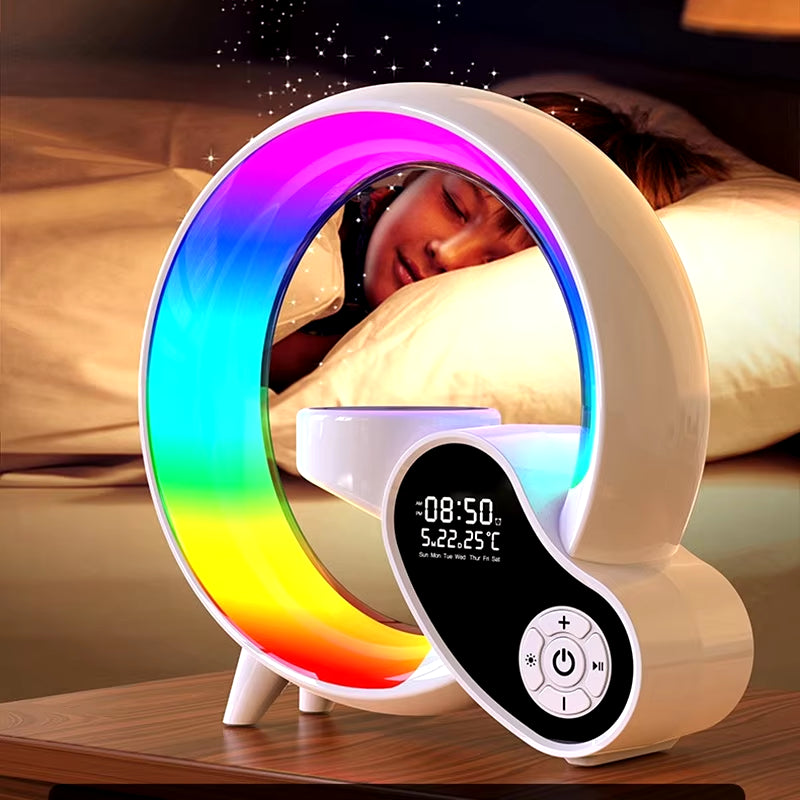 Cargador Inalámbrico RGB con Soporte, Luz LED y Altavoz | Decora tu Espacio con Tecnologia 