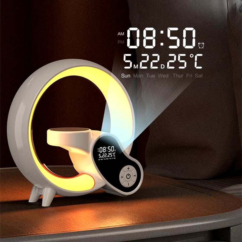 Cargador Inalámbrico RGB con Soporte, Luz LED y Altavoz | Decora tu Espacio con Tecnologia 