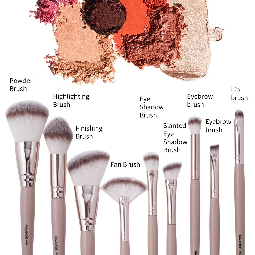 Set de Brochas de Maquillaje Rosa | 9 Piezas | Para Bases, Sombra e Iluminador 