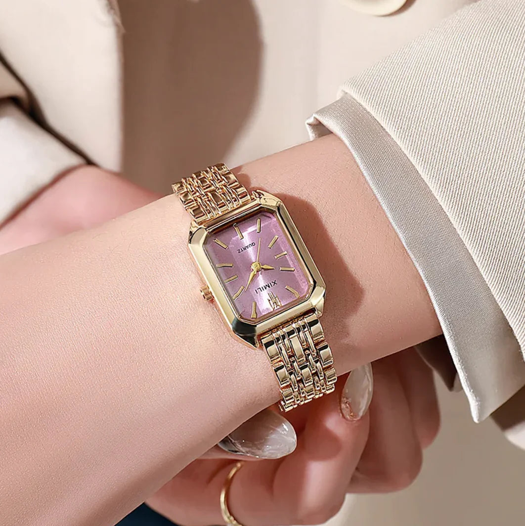 Reloj de Mujer Elegante con Correa de Acero Cuadrada