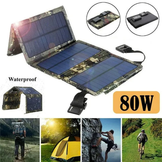 Panel Solar Plegable de 80W | Energía Portátil para Camping y Aventura