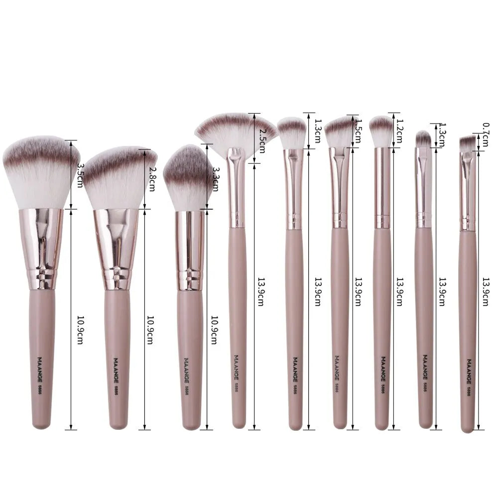 Set de Brochas de Maquillaje Rosa | 9 Piezas | Para Bases, Sombra e Iluminador 